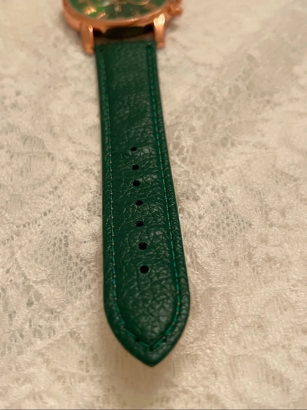 Geneva Rose Gold Case Green Dial Watch with Green Strap